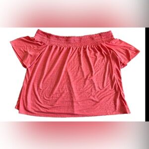Worn Once! BOUTIQUE Coral Orange Off The Shoulder Summer Blouse Top Plus Size 3X